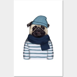 Vintage Winter Pug Posters and Art